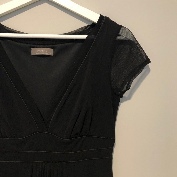 Black Swing Dress Jacqui E Australia Mesh Flowy Midi V-Neck Tulle LBD Small - Picture 3 of 8